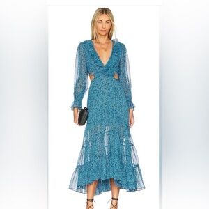 Misa Los Angeles Blue Floral Long Sleeve Dress